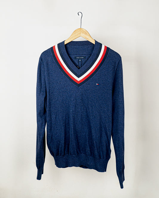 Sueter Tommy Hilfiger, azul con detalles en el cuello